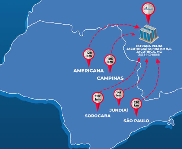 Mapa da Azul Pack no Brasil